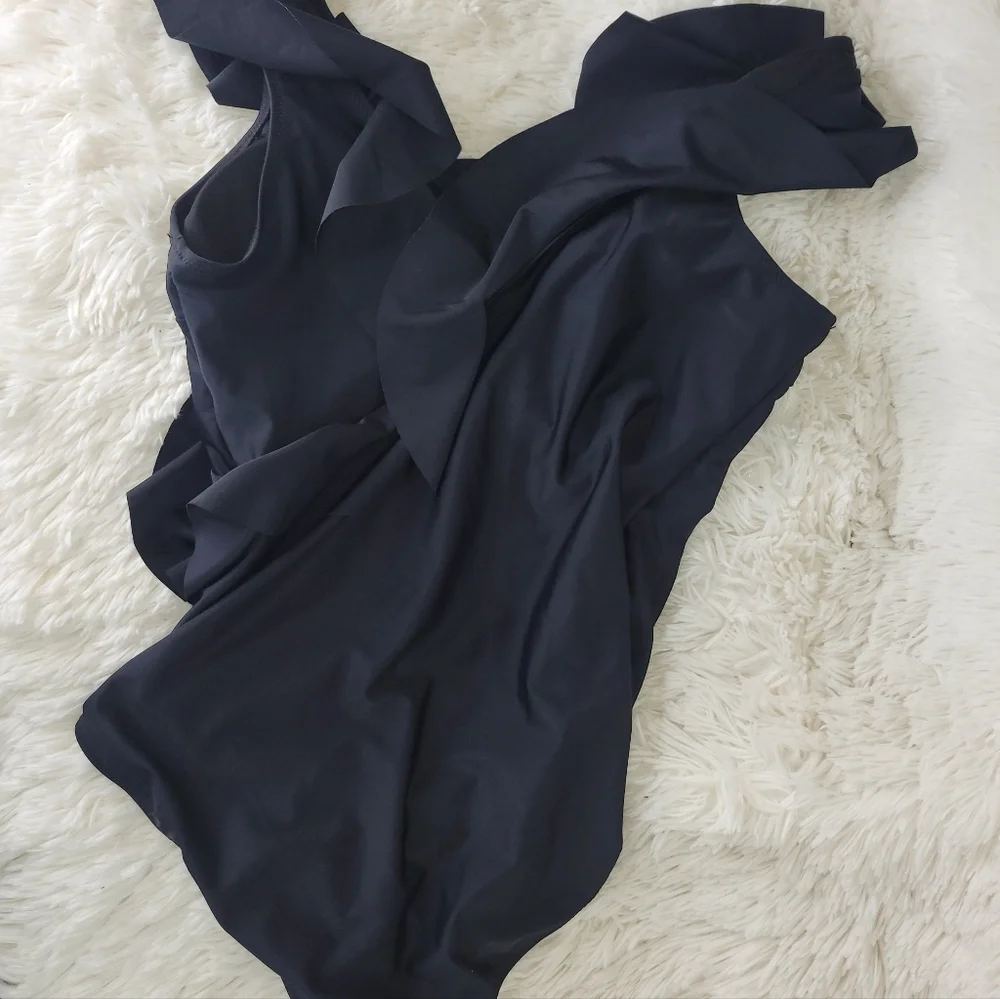 Black Ruffled One-Piece Swimsuit - Picture 8 of 13